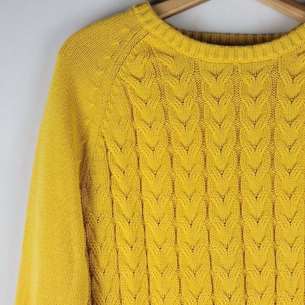 Lands End Drifter Sweater Womens Medium Cable Knit Fisherman Gold Bright Yellow - Picture 5 of 11